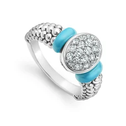 Fashion Oval Ceramic Caviar Diamond Ring Silver