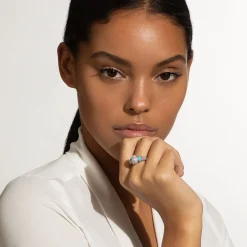 Fashion Oval Ceramic Caviar Diamond Ring Silver