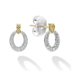 Outlet Oval Drop Diamond Earring Two-Tone