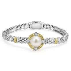 Store Pearl Diamond Caviar Bracelet | 6Mm Two-Tone