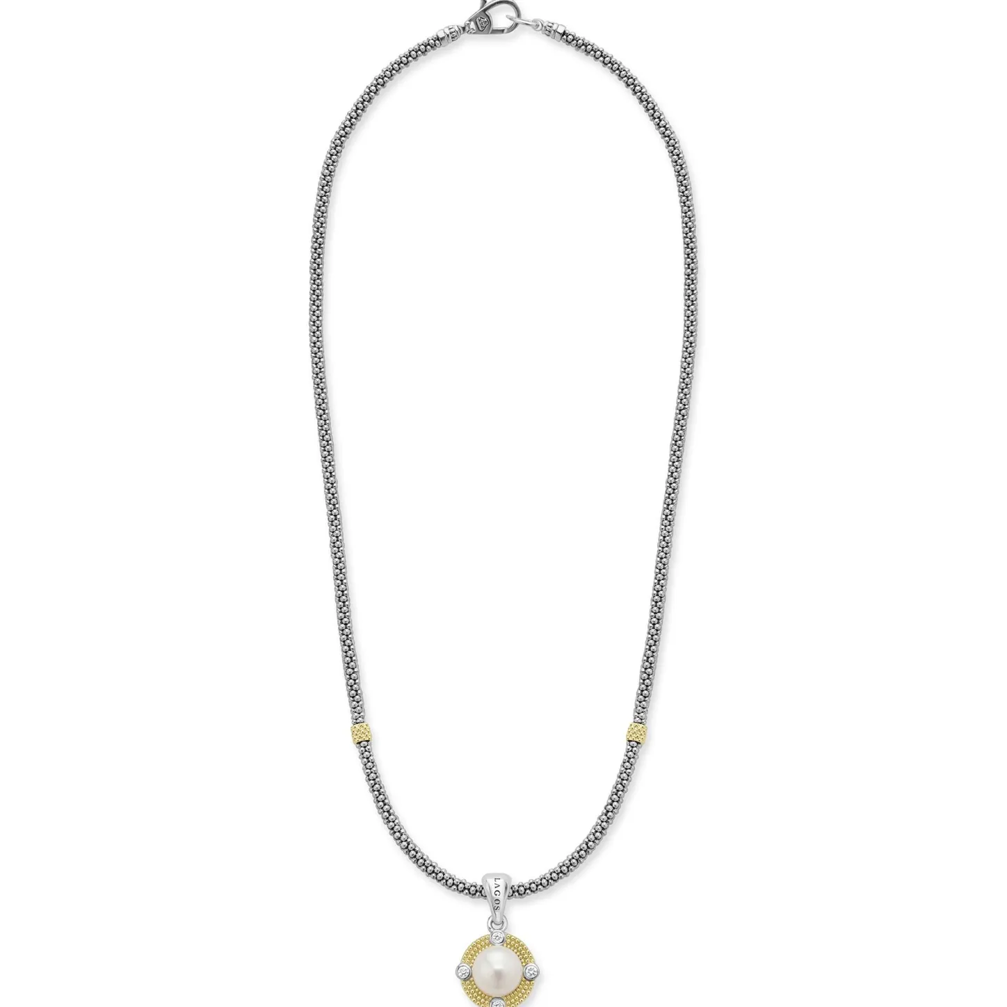 Sale Pearl Diamond Caviar Necklace Two-Tone