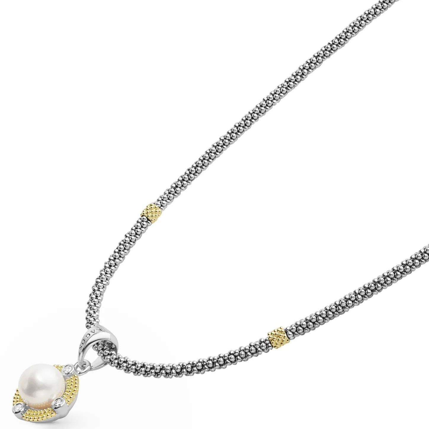 Sale Pearl Diamond Caviar Necklace Two-Tone