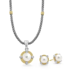 New Pearl Diamond Earring And Necklace Gift Set Silver
