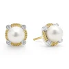 Clearance Pearl Diamond Stud Earrings Two-Tone