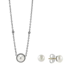Best Sale Pearl Earrings And Necklace Gift Set Two-Tone