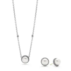Clearance Pearl Earrings And Necklace Gift Set Silver