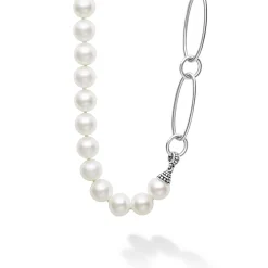 Clearance Pearl Link Necklace Silver