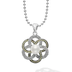 Cheap Pearl Love Knot Pendant Necklace Two-Tone