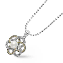 Cheap Pearl Love Knot Pendant Necklace Two-Tone