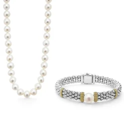 Best Sale Pearl Necklace And Bracelet Gift Set Silver