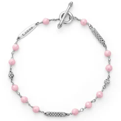 New Pink Ceramic Beaded Bracelet Silver