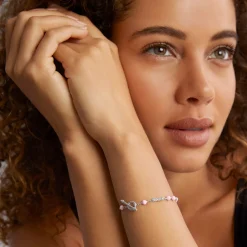 New Pink Ceramic Beaded Bracelet Silver