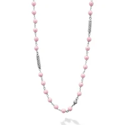 Store Pink Ceramic Beaded Necklace Silver