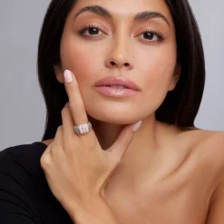 Fashion Pink Ceramic Caviar Diamond Ring Silver