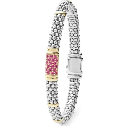 Fashion Pink Sapphire Caviar Bracelet | 6Mm Gemstones