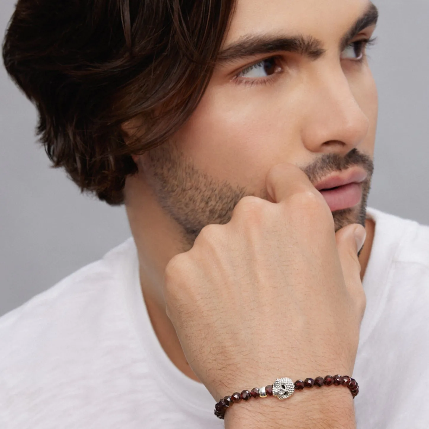 Cheap Red Garnet Skull Bracelet Gemstones