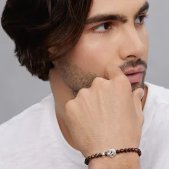 Shop Red Garnet Skull Bracelet Silver