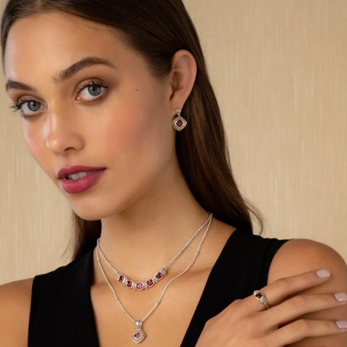 Cheap Rhodolite Garnet Five Station Necklace Gemstones