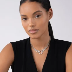 Hot Seven Circle Diamond Link Necklace Silver