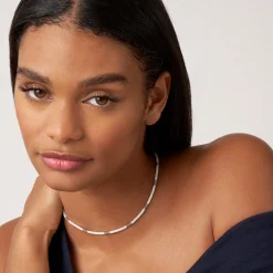 Clearance Silver Station Ceramic Beaded Necklace 3Mm Silver