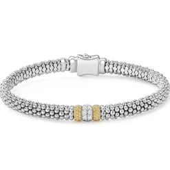 Cheap Single Station Diamond Caviar Bracelet | 6Mm Two-Tone