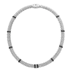 Hot Single Station Diamond Caviar Necklace Silver