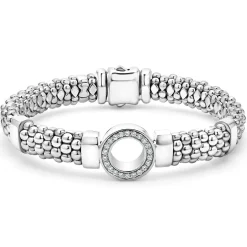 Best Single Station Diamond Circle Caviar Bracelet | 9Mm Silver
