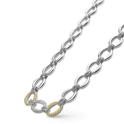 Sale Single Station Diamond Link Necklace Two-Tone