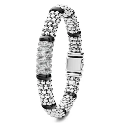 Store Six Station Diamond Caviar Bracelet | 9Mm Silver