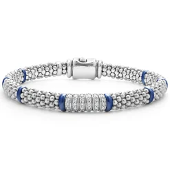Online Six Station Diamond Caviar Bracelet | 6Mm Silver