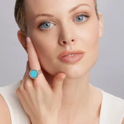 Hot Small Caviar Circle Ceramic Ring Silver