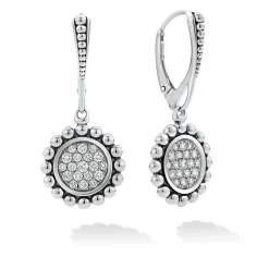 Cheap Small Caviar Circle Diamond Drop Earrings Silver