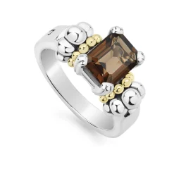 Online Small Emerald-Cut Smokey Quartz Ring Two-Tone