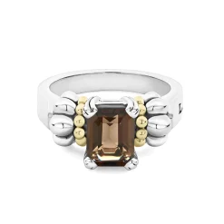 Online Small Emerald-Cut Smokey Quartz Ring Two-Tone