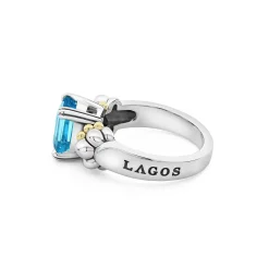 Store Small Emerald-Cut Swiss Blue Topaz Ring Two-Tone