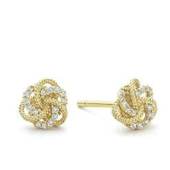 Sale Small 18K Gold Love Knot Diamond Earrings Caviar Earrings