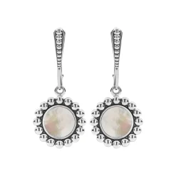 Sale Small Mother Of Pearl Circle Drop Earrings Silver