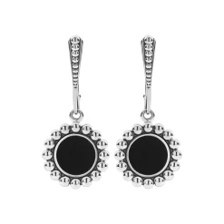 Store Small Onyx Circle Drop Earrings Silver