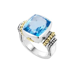 Fashion Small Swiss Blue Topaz Statement Ring Two-Tone