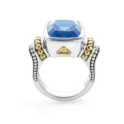 Fashion Small Swiss Blue Topaz Statement Ring Two-Tone
