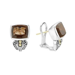 Fashion Smokey Quartz Gemstone Earrings Two-Tone