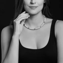 Cheap Smooth Silver Station Ceramic Beaded Necklace Silver