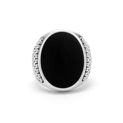 Hot Statement Black Agate Oval Band Ring Rings