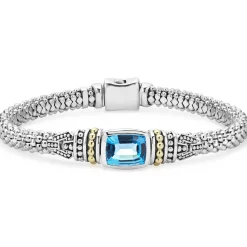 Hot Swiss Blue Topaz Caviar Bracelet | 6Mm Two-Tone