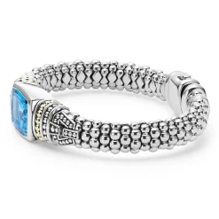 New Swiss Blue Topaz Caviar Bracelet | 9Mm Gemstones