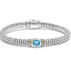 New Swiss Blue Topaz Caviar Bracelet | 6Mm Two-Tone