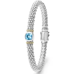 New Swiss Blue Topaz Caviar Bracelet | 6Mm Two-Tone