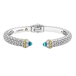 Clearance Swiss Blue Topaz Cuff Bracelet | 8Mm Two-Tone