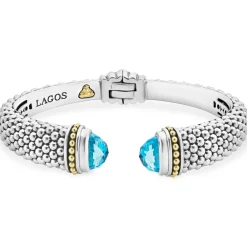 Best Swiss Blue Topaz Cuff Bracelet | 12Mm Two-Tone