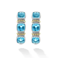 Hot Swiss Blue Topaz Hoop Earrings Two-Tone